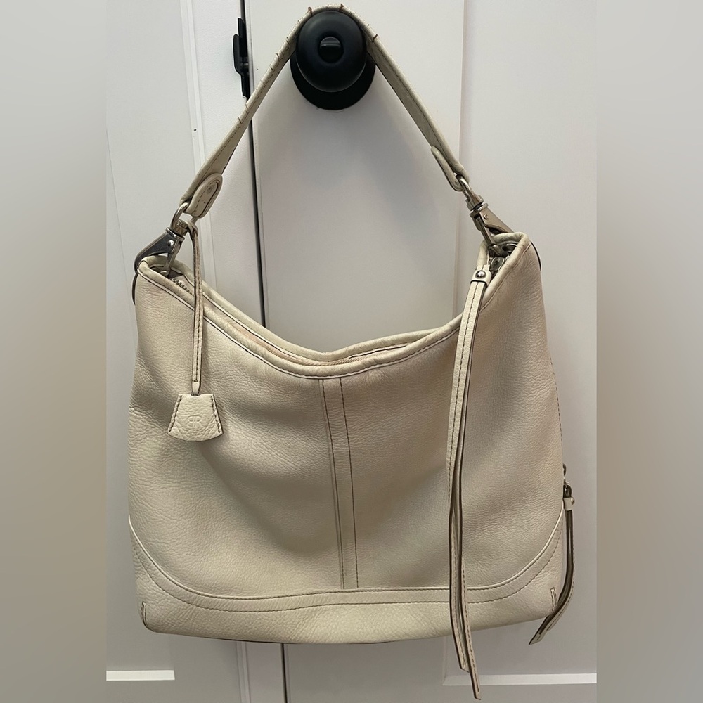 Banana Republic leather bag white pebbled large slouchy hobo silver zipper $250 - Picture 3 of 12